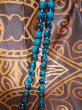 Vintage Simulated Blue Tigers's Eye Turquoise Bead Necklace